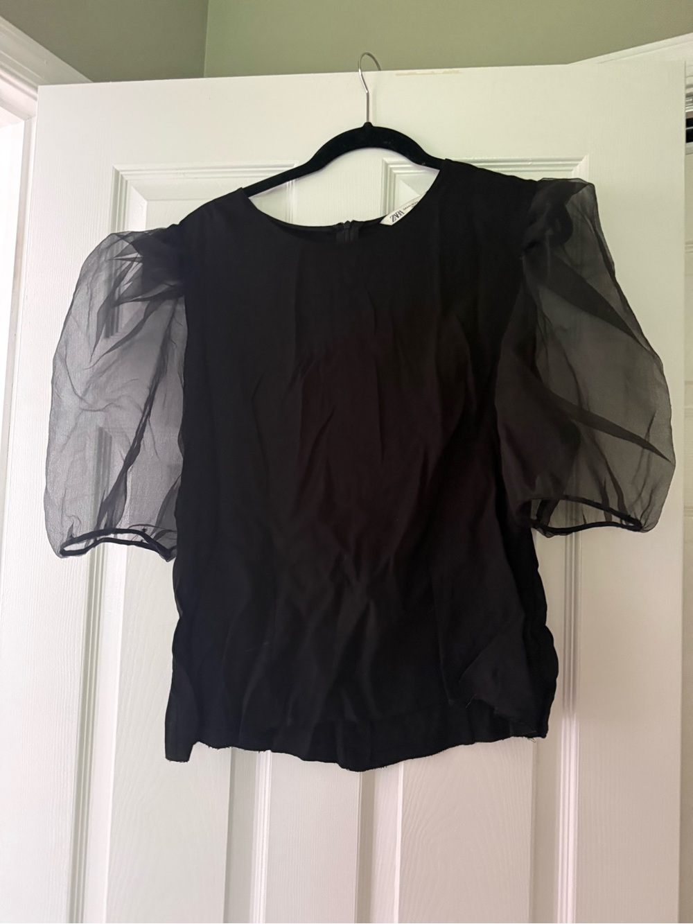 Zara Black Puff Sleeve Sheer Top